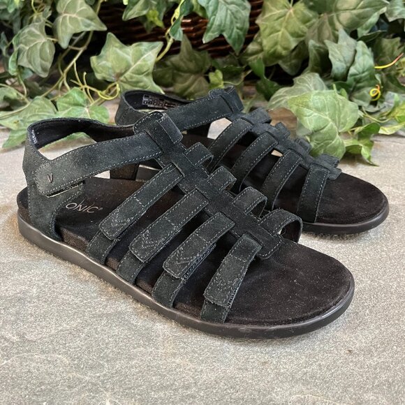 Vionic Palm Ritta Sandals Women's Size 9/41 Black Suede Strappy Gladiator Comfy - Picture 1 of 8